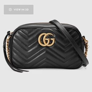 Gucci Black Leather GG Marmont Small Shoulder Bag